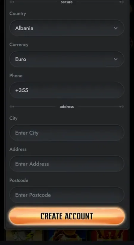 Gransino registration address block with city and postcode fields